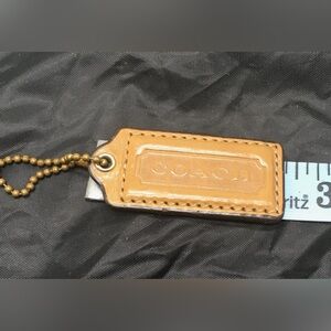 COACH Tan and Brown Back Leather KEY FOB Bag Charm Keychain Hang Tag 2.5” Long